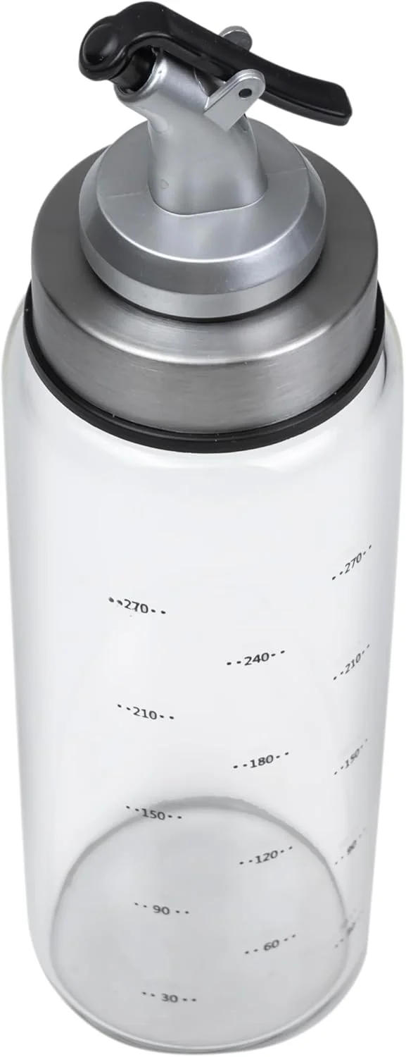 Cuisine Art Cuisine Glass Oil Bottle, 250ml Oil Dispenser Bottle Stainless Steel embedded Glass Oil Cruet Bottle with Measuring Scale for Olive Oil, Sauces, Vinegar Leak Proof bottle with Auto Flip Non-Drip Spout